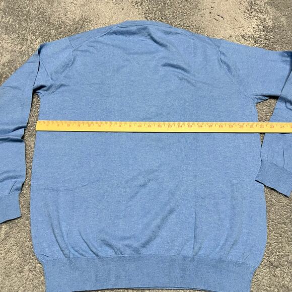 Bexley Sweater Mens Large Pima Cotton Cashmere Elbow Patch V Neck Blue - Picture 4 of 7